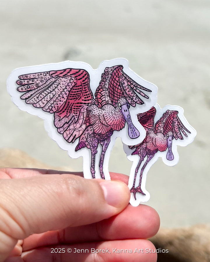 Spoonbill Flapping | Stickers 2" or 3" | Spoonbill Vinyl Sticker | Clear, Blue, Waterproof Spoonbill Decal for Laptop, Water Bottle, Journal, Gift for Ocean Lovers