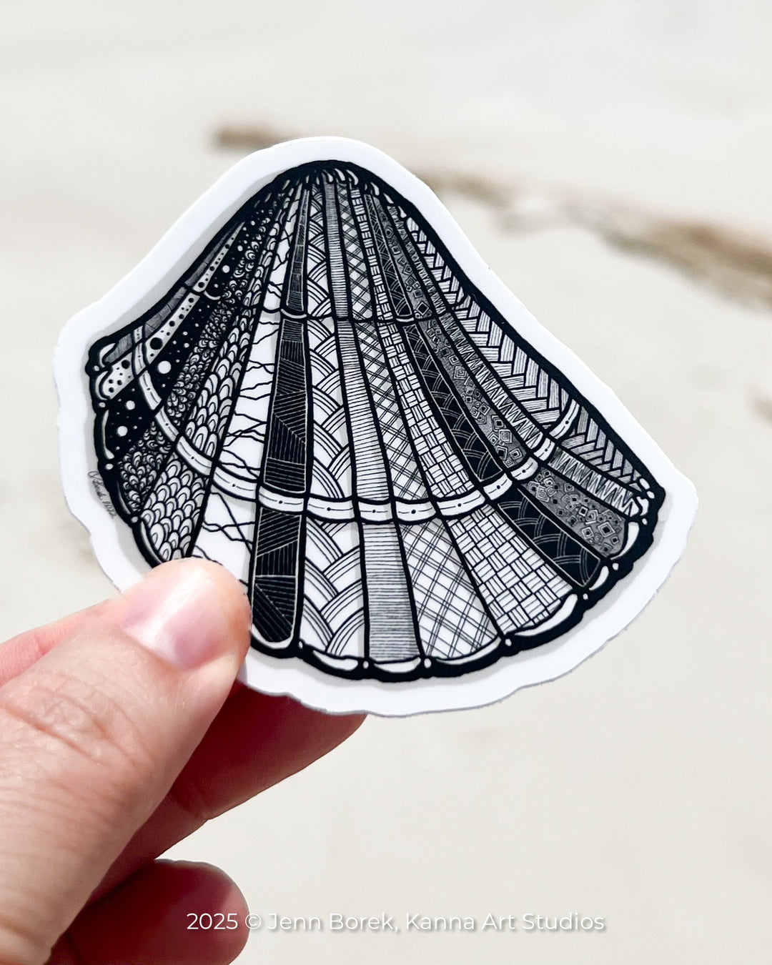 Cockleshell | Stickers 3" | Cute Ocean Cockleshell Vinyl Sticker | Black & White, Waterproof Cockleshell Decal for Laptop, Water Bottle, Journal, Gift for Ocean Lovers