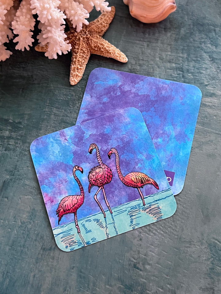 Flamingos Paper Coaster 3.5 X 3.5 | Flamingos Paper Coaster | Flamingos Coaster for journalers, ocean lovers, or ocean themed gathering