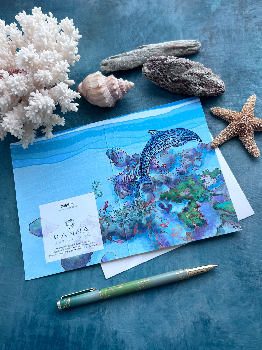 Dolphin Blank Note Card 4.5 x 6.25 | Colorful Ocean Animal Greeting Card | Cute/Iconic Dolphin Stationery, Coastal Gift