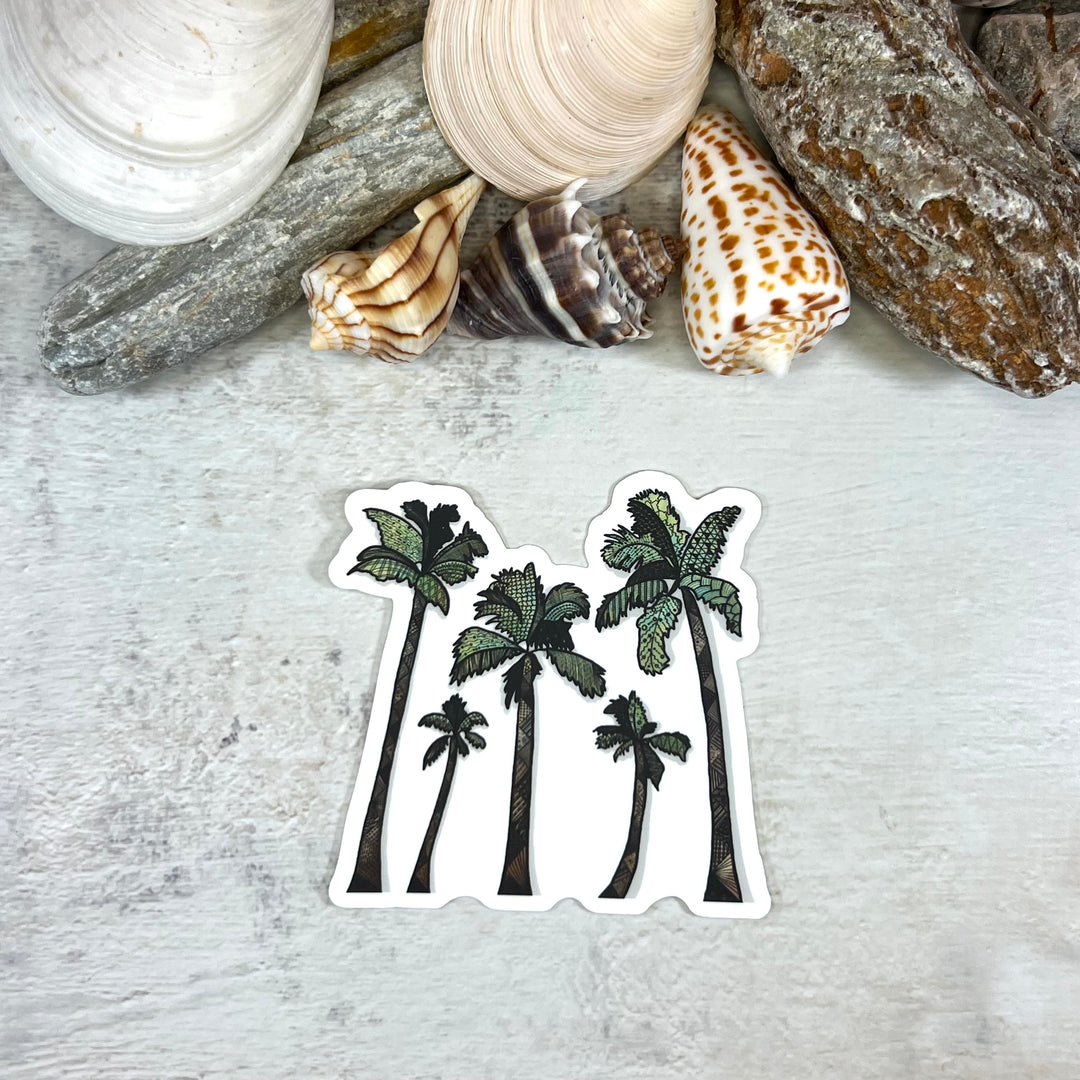 Sticker - Palm Trees - Brown & Green - white background - 3x3"