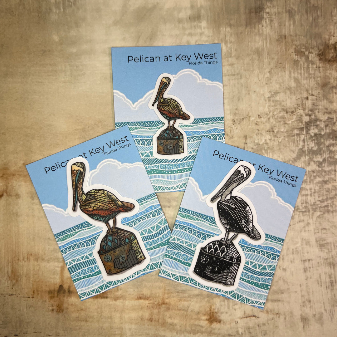 Sticker - Pelican at Key West - Orange and Turquoise - Clear background - 3" or 2"
