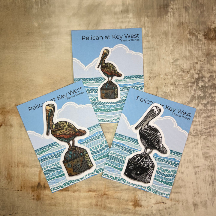 Sticker - Pelican at Key West - Orange and Turquoise - Clear background - 3" or 2"