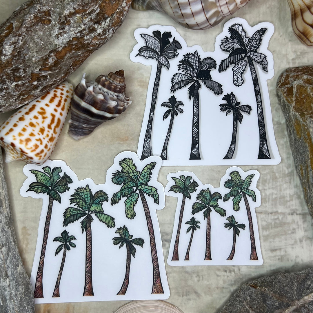 Sticker - Palm Trees - Green - Clear Background - 3" or 2"