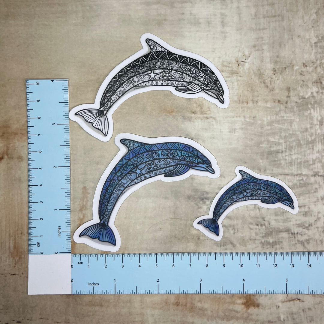 Sticker - Dolphin - Black & White - White Background - 3"