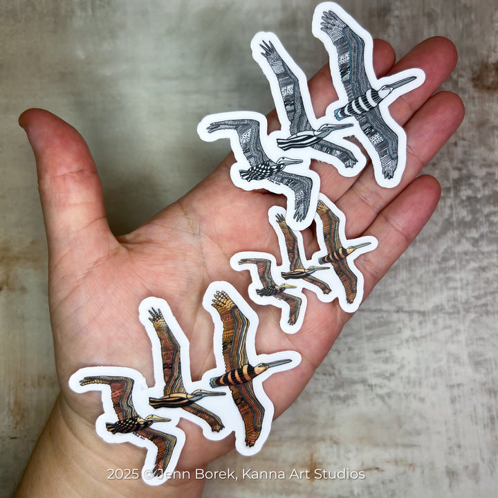 Pelican Squadron Stickers 2" or 3" | Cute Ocean Pelican Squadron Vinyl Sticker | Clear, Blue, Waterproof Pelican Squadron Decal for Laptop, Water Bottle, Journal, Gift for Ocean Lovers