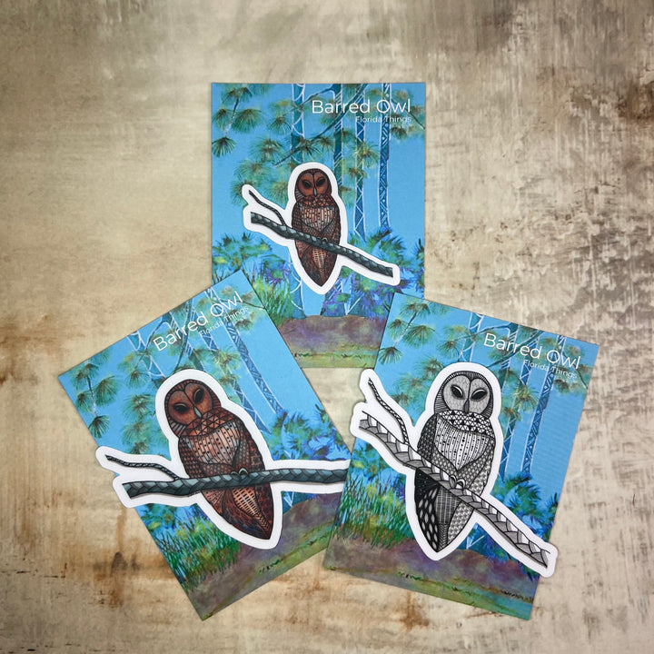 Sticker - Barred Owl - Black & White - White Background - 3"