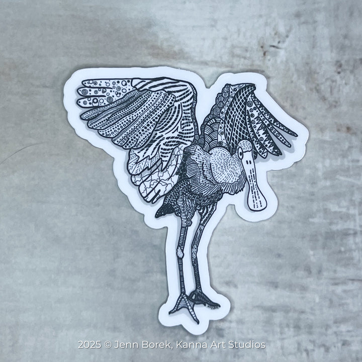 Spoonbill Flapping | Stickers 3" | Spoonbill Vinyl Sticker | Black & White, Waterproof Spoonbill Decal for Laptop, Water Bottle, Journal, Gift for Ocean Lovers