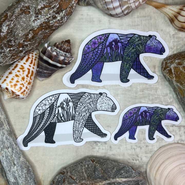 Sticker - Bear - Purple, Green - Clear background - 3" or 2"