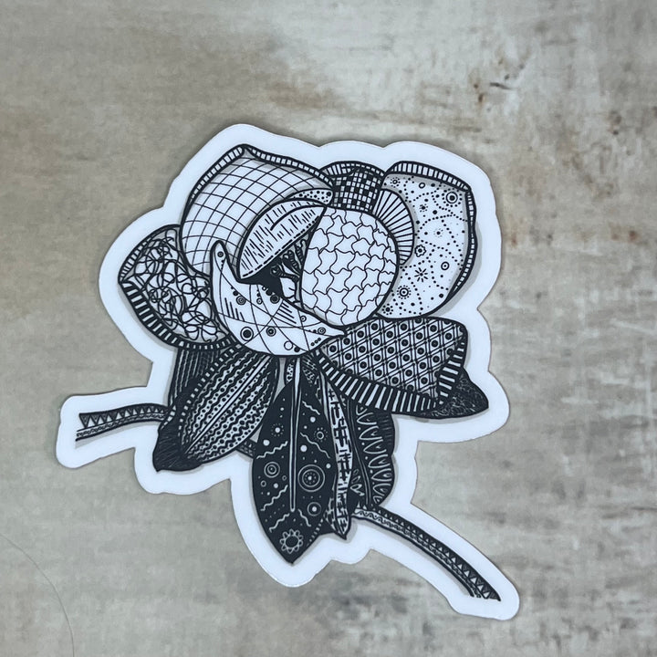 Sticker - Magnolia 2 - Black & White - White Background - 3"
