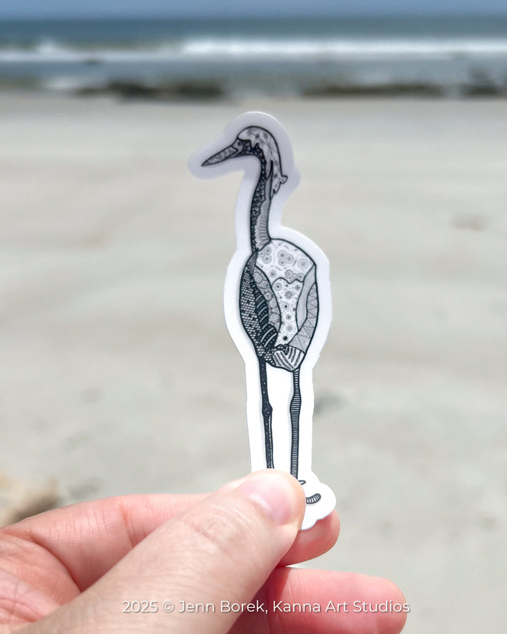 Snowy Egret | Stickers 3" | Shore Bird Snowy Egret Vinyl Sticker | Black & White, Waterproof Snowy Egret Decal for Laptop, Water Bottle, Journal, Gift for Ocean Lovers