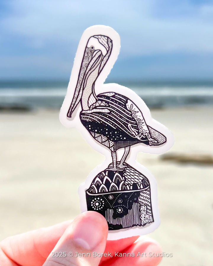 Pelican Key West Stickers 3" | Pelican Key West Vinyl Sticker | Black & White, Waterproof Pelican Decal for Laptop, Water Bottle, Journal, Gift for Ocean Lovers