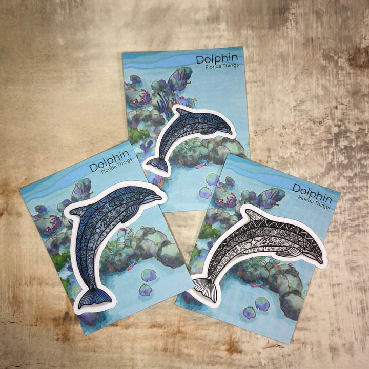 Sticker - Dolphin - Black & White - White Background - 3"