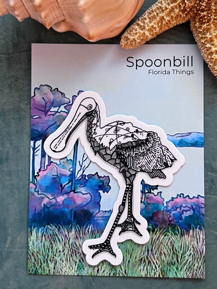 Spoonbill | Stickers 3" | Cute Ocean Spoonbill Vinyl Sticker | Black & White, Waterproof Spoonbill Decal for Laptop, Water Bottle, Journal, Gift for Ocean Lovers
