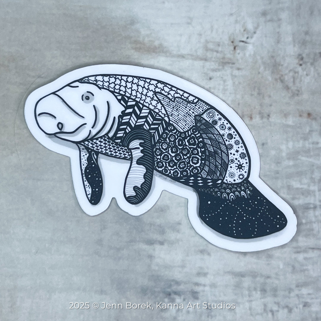 Manatee Stickers 3" | Cute Ocean Manatee Vinyl Sticker | Black & White, Waterproof Manatee Decal for Laptop, Water Bottle, Journal, Gift for Ocean Lovers