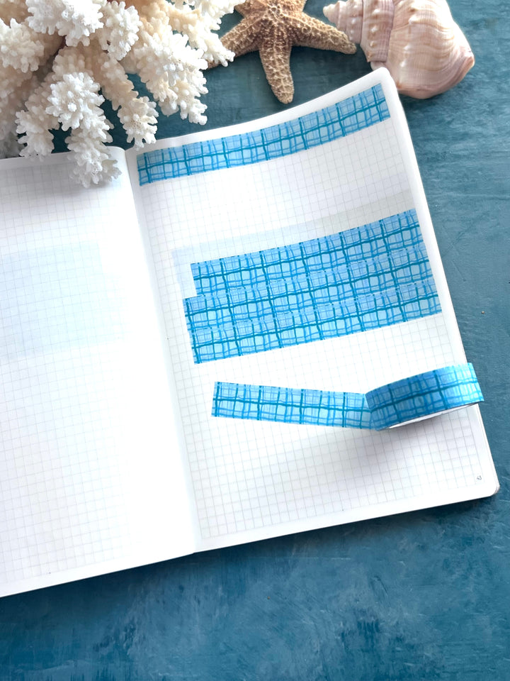 Washi Tape Wavy Plaid | 15mm Hand-Drawn Plaid Washi Tape | Colorful Journal, Planner & Scrapbook Tape | Pink, Orange, Green, Turquoise, Blue, Purple