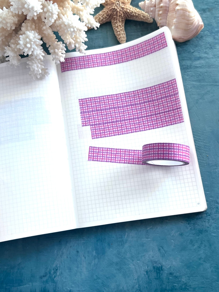 Washi Tape Wavy Gingham | 15mm Hand-Drawn Gingham Washi Tape | Colorful Journal, Planner & Scrapbook Tape | Pink, Orange, Green, Turquoise, Blue, Purple