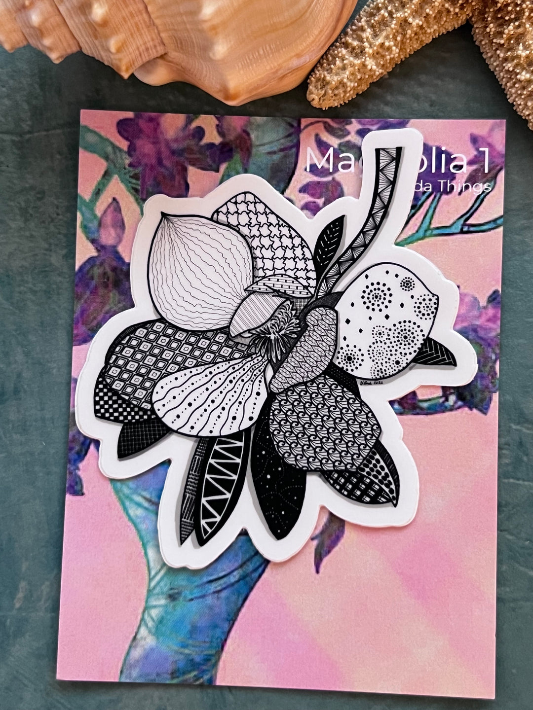 Magnolia 1 | Stickers 3" | Cute Ocean Magnolia 1 Vinyl Sticker | Black & White, Waterproof Magnolia 1 Decal for Laptop, Water Bottle, Journal, Gift for Ocean Lovers