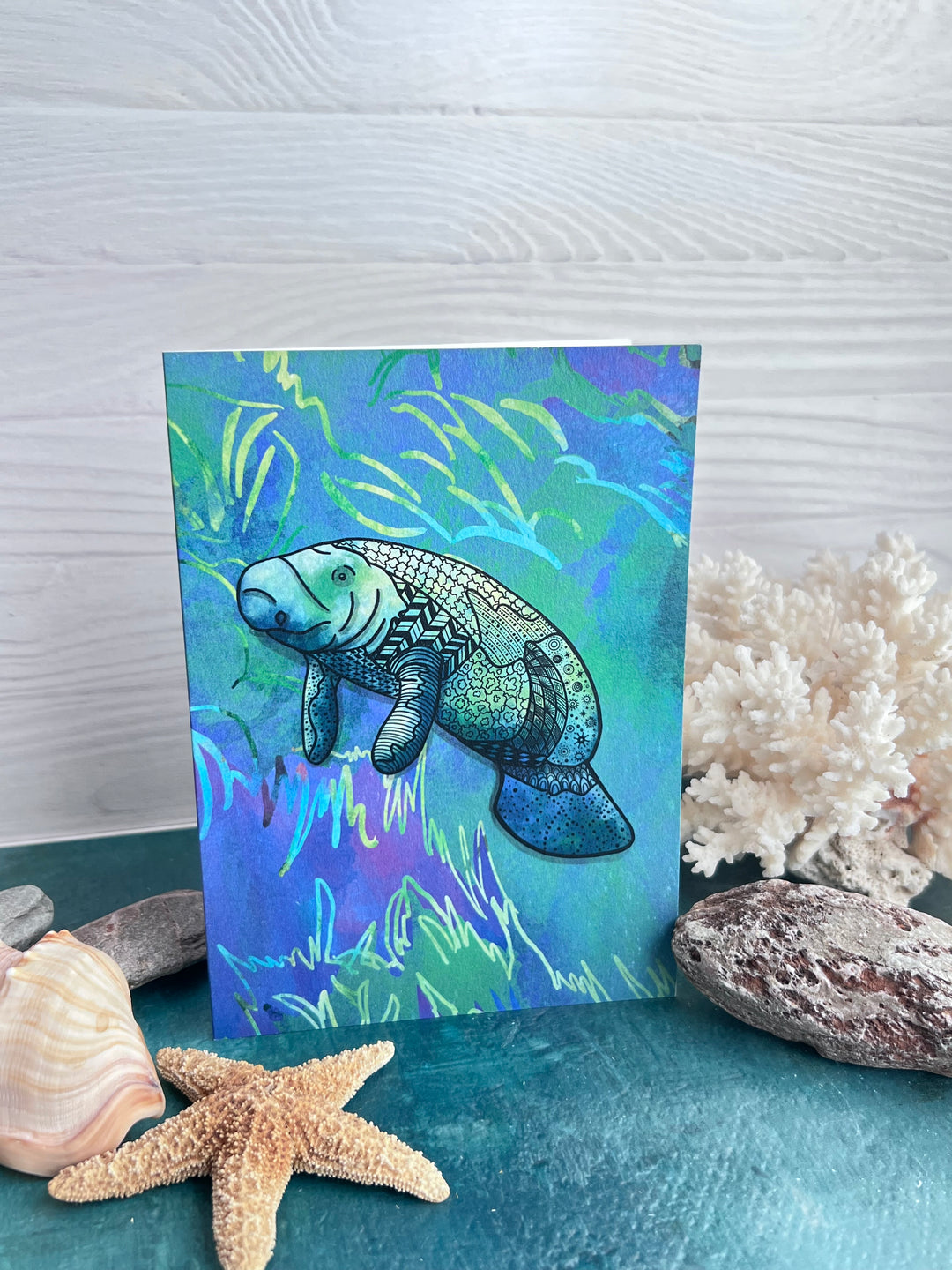 Manatee Blank Note Card 4.5 x 6.25 | Manatee Ocean Animal Greeting Card | Cute Manatee Stationery, Coastal Gift