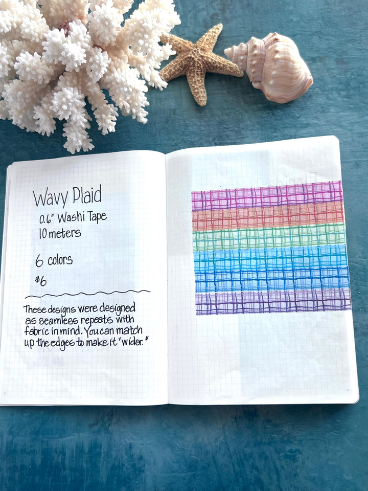Washi Tape Wavy Plaid | 15mm Hand-Drawn Plaid Washi Tape | Colorful Journal, Planner & Scrapbook Tape | Pink, Orange, Green, Turquoise, Blue, Purple