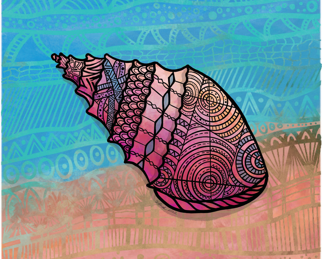 Conch | Art Print 8 x 10 | Colorful Ocean Wall Art | Conch Illustration, Coastal Beach Decor