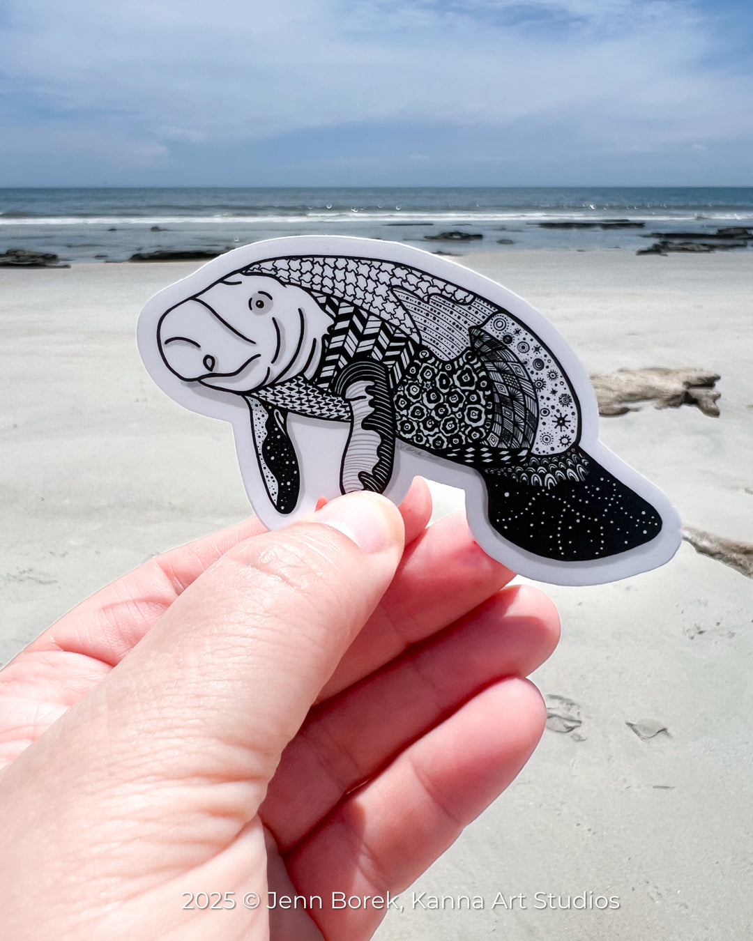 Manatee Stickers 3" | Cute Ocean Manatee Vinyl Sticker | Black & White, Waterproof Manatee Decal for Laptop, Water Bottle, Journal, Gift for Ocean Lovers