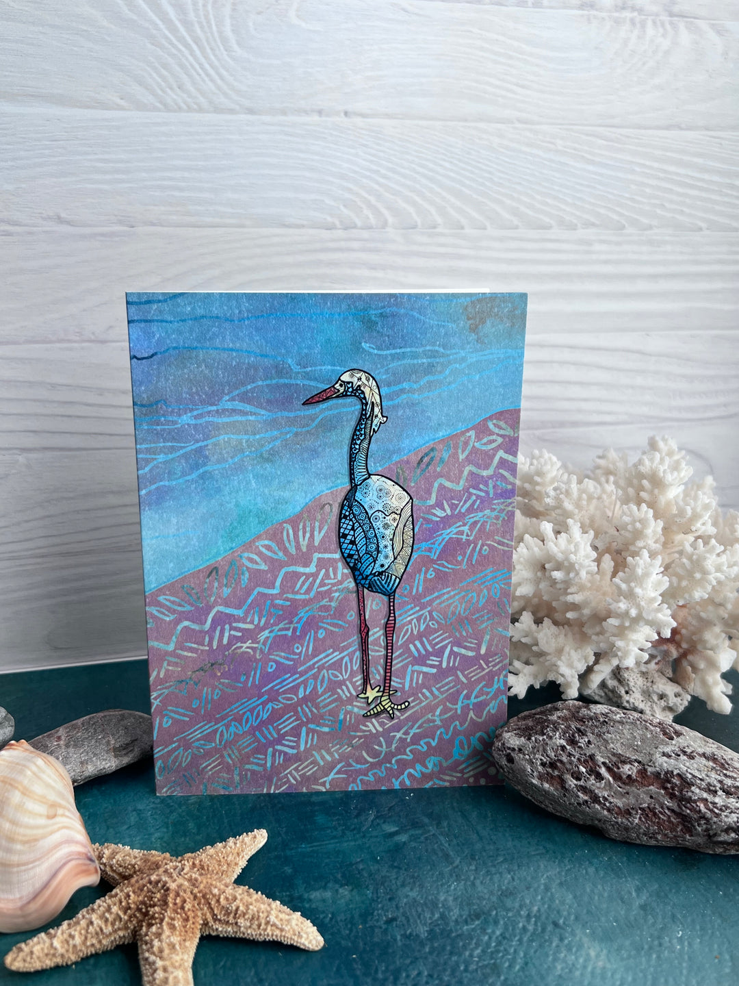 Snowy Egret | Blank Note Card 4.5 x 6.25 | Colorful Ocean Animal Greeting Card | Snowy Egret Stationery, Coastal Gift
