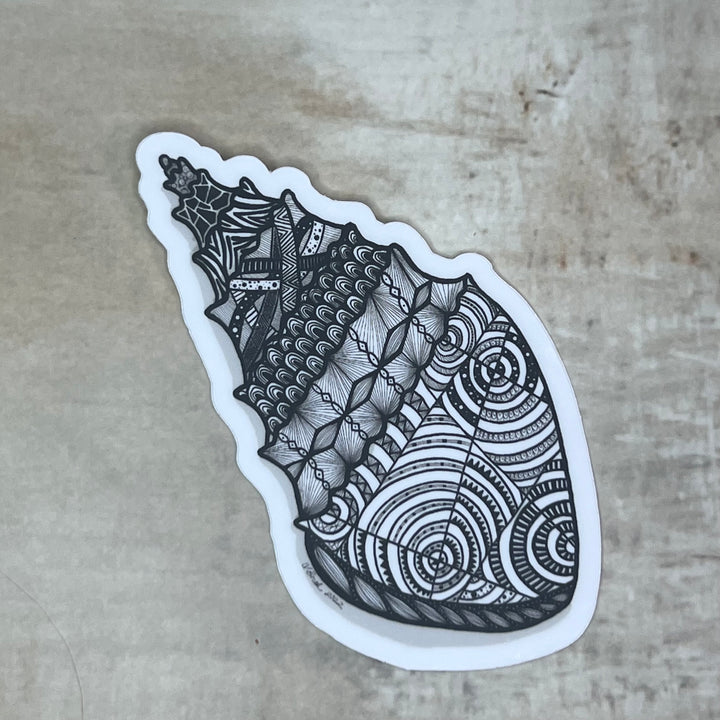 Sticker - Conch - Black & White - White Background - 3"