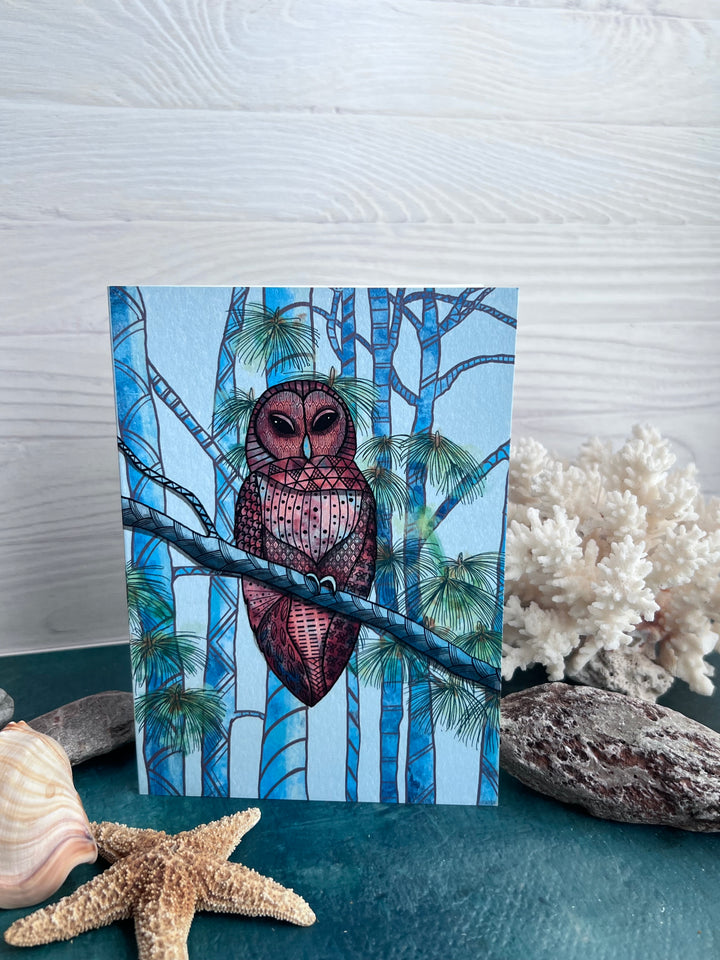 Barred Owl | Blank Note Card 4.5 x 6.25 | Barred Owl Animal Greeting Card | Barred Owl Stationery, Coastal Gift