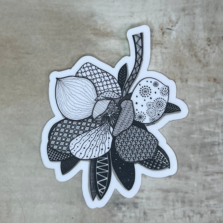 Sticker - Magnolia 1 - Black & White - White Background - 3"