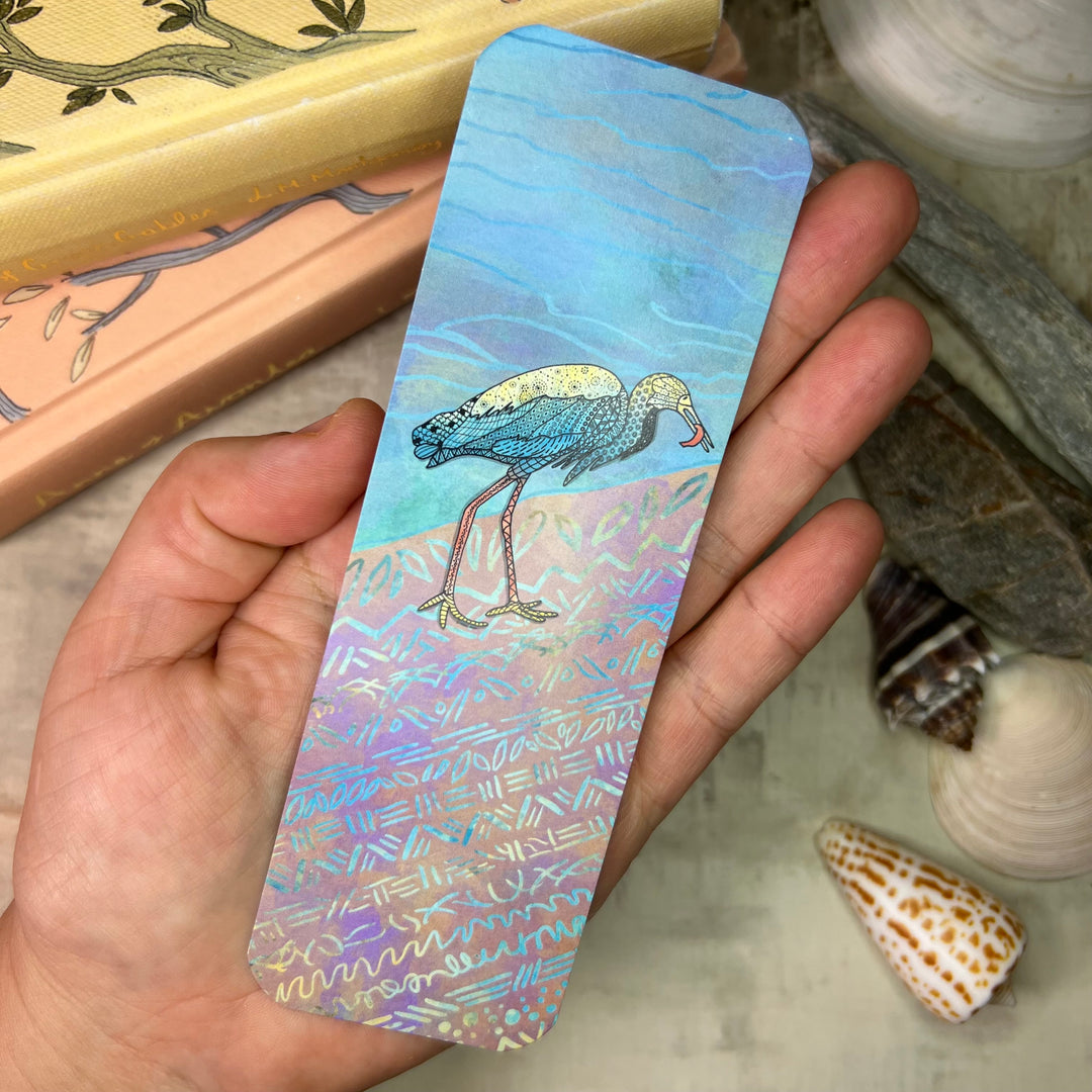 Snowy Egret & Fish | Bookmark 2x6 | Shore Bird Snowy Egret Bookmark | Snowy Egret Book Mark for Readers, Students, Ocean Lovers Gift