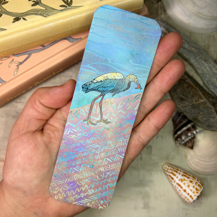 Snowy Egret & Fish | Bookmark 2x6 | Shore Bird Snowy Egret Bookmark | Snowy Egret Book Mark for Readers, Students, Ocean Lovers Gift