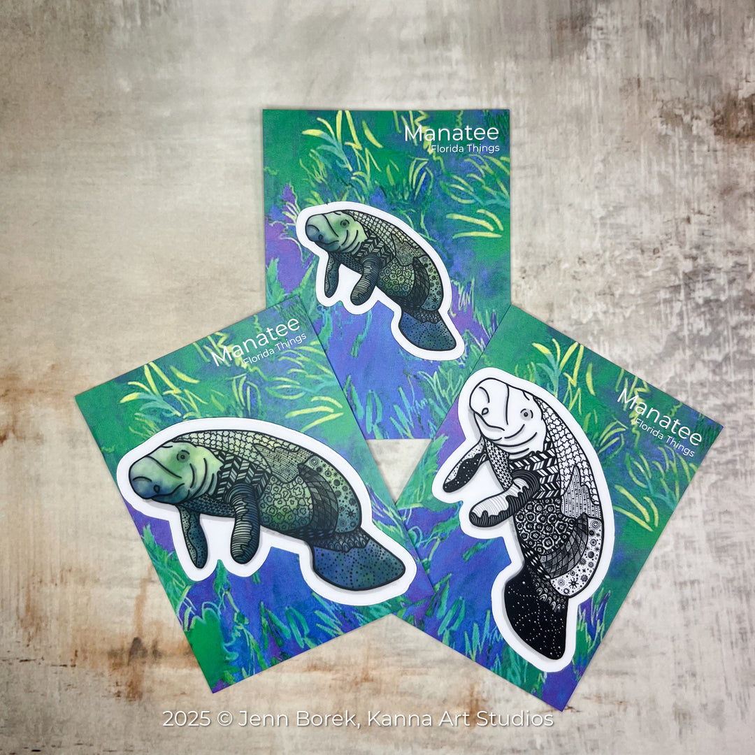 Manatee Stickers 2" or 3" | Cute Ocean Manatee Vinyl Sticker | Clear, Greeb, Waterproof Manatee Decal for Laptop, Water Bottle, Journal, Gift for Ocean Lovers