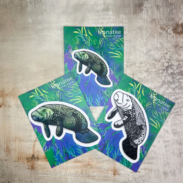 Manatee Stickers 2" or 3" | Cute Ocean Manatee Vinyl Sticker | Clear, Greeb, Waterproof Manatee Decal for Laptop, Water Bottle, Journal, Gift for Ocean Lovers