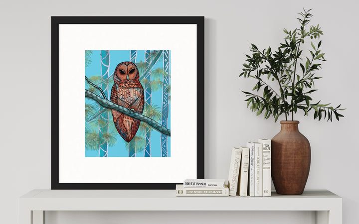 Barred Owl | Art Print 8 x 10 | Colorful Ocean Wall Art | Barred Owl Illustration, Coastal Beach Decor