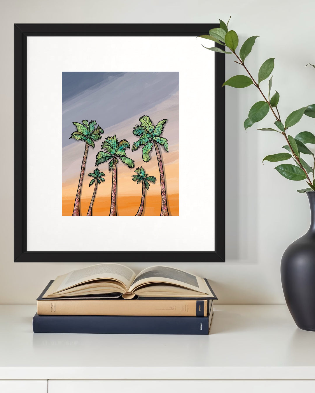Palm Trees | Art Print 8 x 10 | Colorful Ocean Wall Art | Palm Trees Illustration, Coastal Beach Decor
