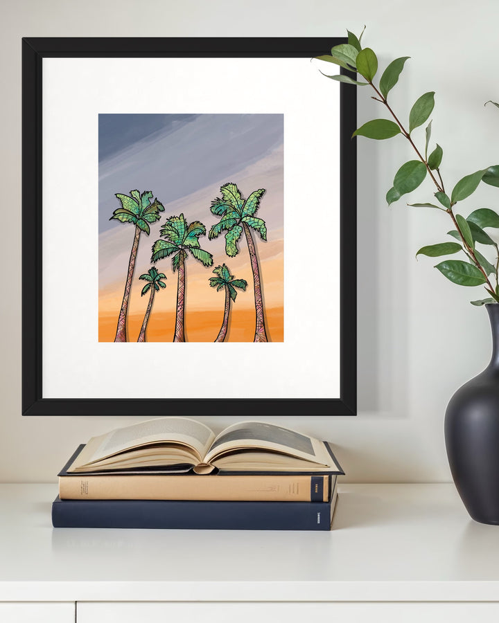 Palm Trees | Art Print 8 x 10 | Colorful Ocean Wall Art | Palm Trees Illustration, Coastal Beach Decor