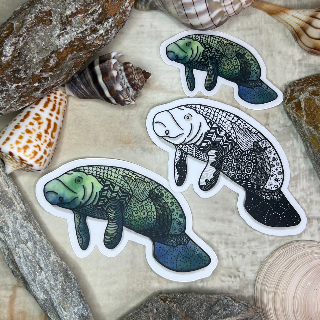 Manatee Stickers 3" | Cute Ocean Manatee Vinyl Sticker | Black & White, Waterproof Manatee Decal for Laptop, Water Bottle, Journal, Gift for Ocean Lovers