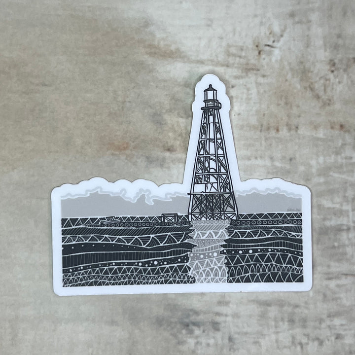 Sticker - Alligator Lighthouse (Diecut) - Black & White - White Background - 3"