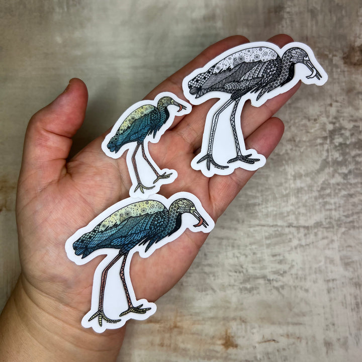 Snowy Egret & Fish | Stickers 2" or 3" | Shore Bird Snowy Egret Vinyl Sticker | Clear, Blue, Waterproof Snowy Egret Decal for Laptop, Water Bottle, Journal, Gift for Ocean Lovers