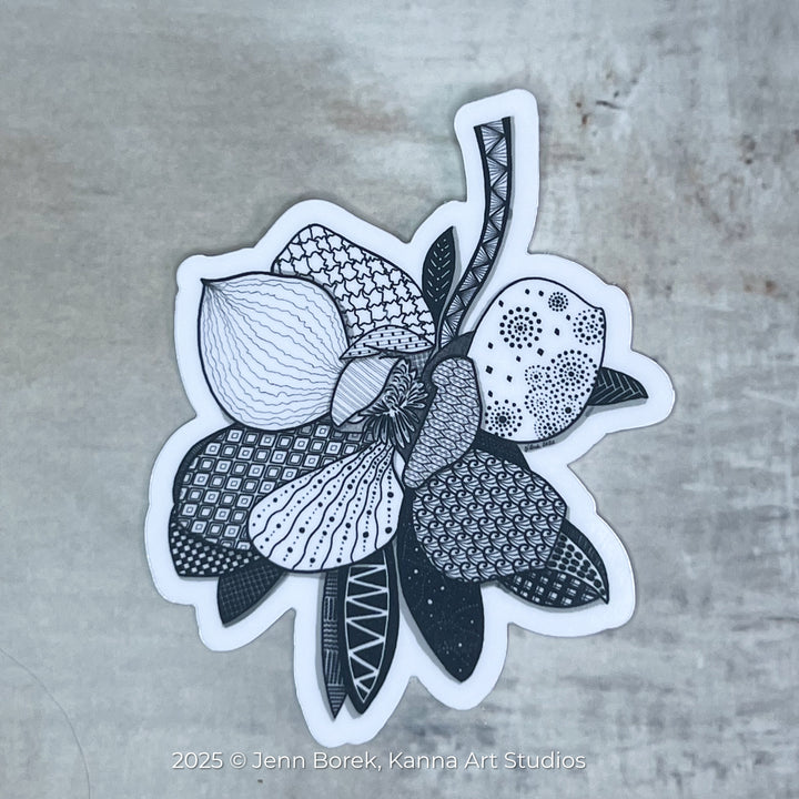 Magnolia 1 | Stickers 3" | Cute Ocean Magnolia 1 Vinyl Sticker | Black & White, Waterproof Magnolia 1 Decal for Laptop, Water Bottle, Journal, Gift for Ocean Lovers