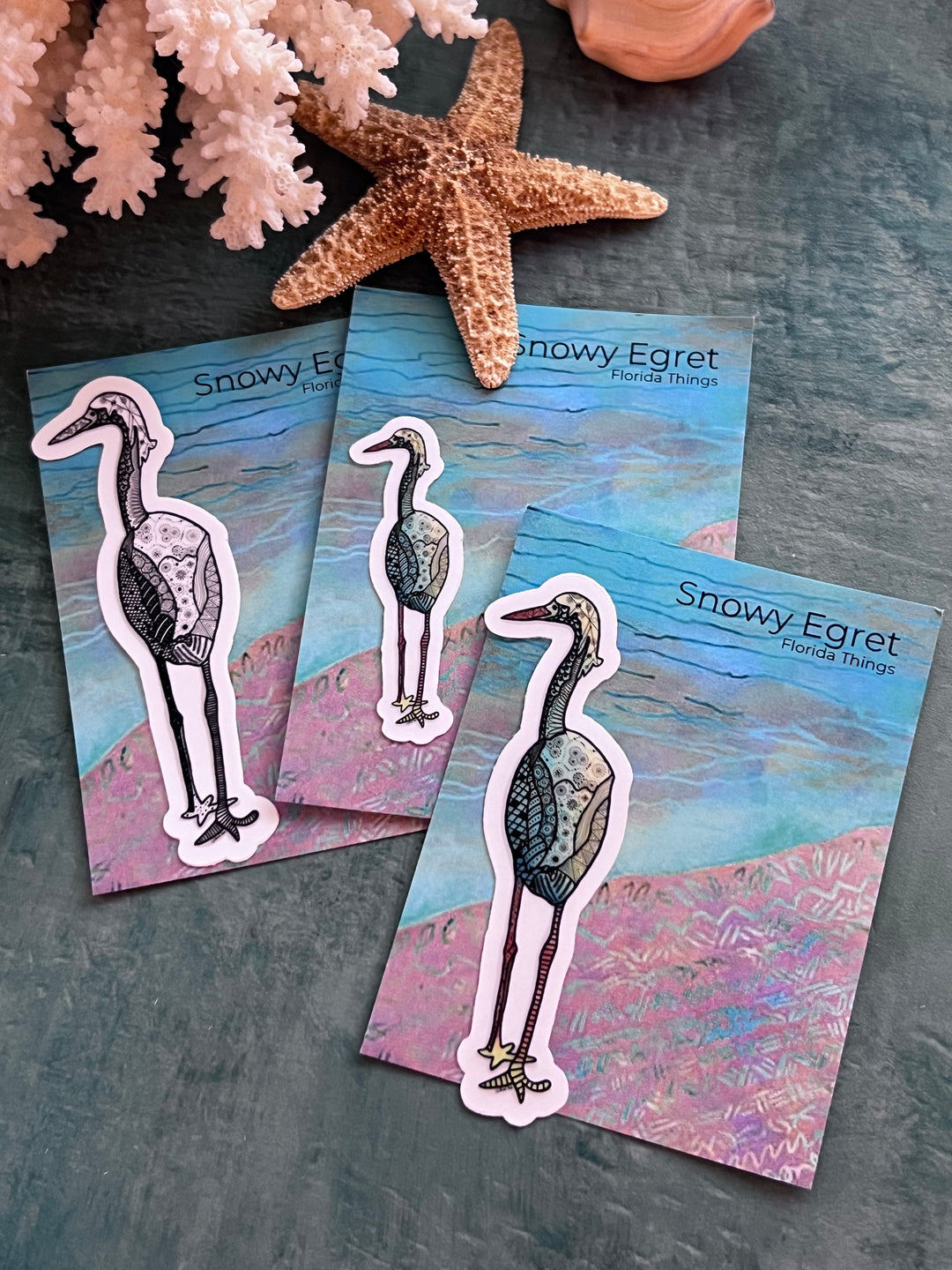 Snowy Egret | Stickers 2" or 3" | Shore Bird Snowy Egret Vinyl Sticker | Clear, Waterproof Snowy Egret Decal for Laptop, Water Bottle, Journal, Gift for Ocean Lovers
