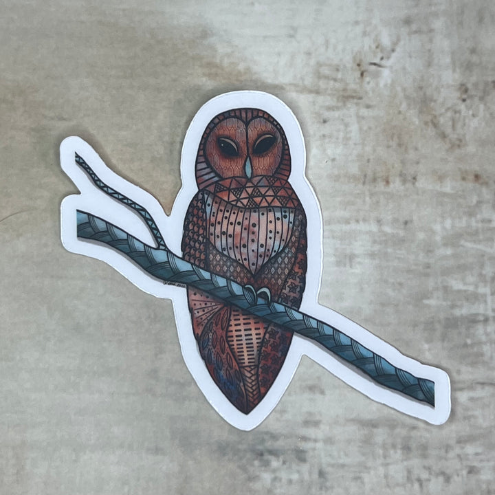 Sticker - Barred Owl - Brown, Turquoise - Clear Background - 3" or 2"
