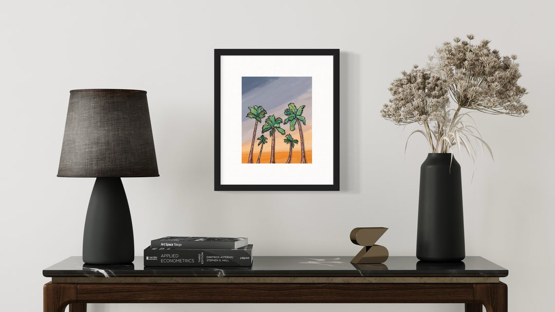 Palm Trees | Art Print 8 x 10 | Colorful Ocean Wall Art | Palm Trees Illustration, Coastal Beach Decor