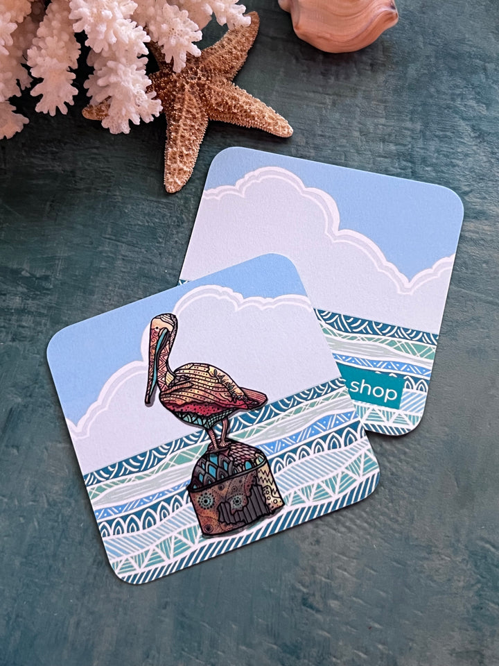 Pelican Key West Paper Coaster 3.5 X 3.5 | Pelican Key West Paper Coaster | Pelican Key West Coaster for journalers, ocean lovers, or ocean themed gathering