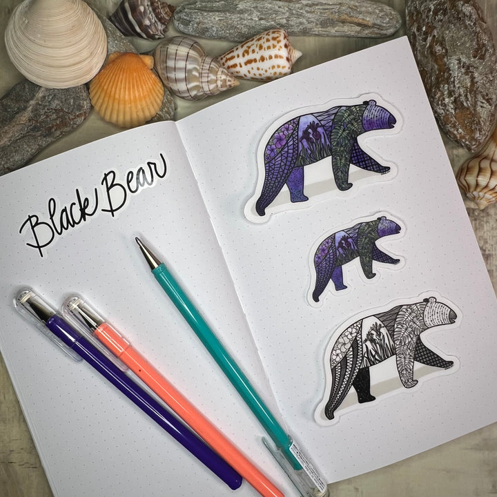 Sticker - Bear - Purple, Green - Clear background - 3" or 2"