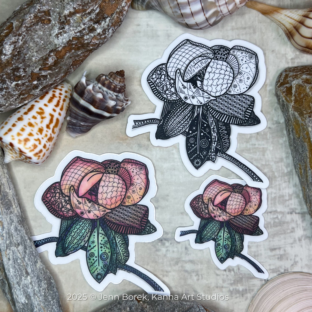 Magnolia 2 | Stickers 3" | Cute Ocean Magnolia 2 Vinyl Sticker | Black & White, Waterproof Magnolia 2 Decal for Laptop, Water Bottle, Journal, Gift for Ocean Lovers