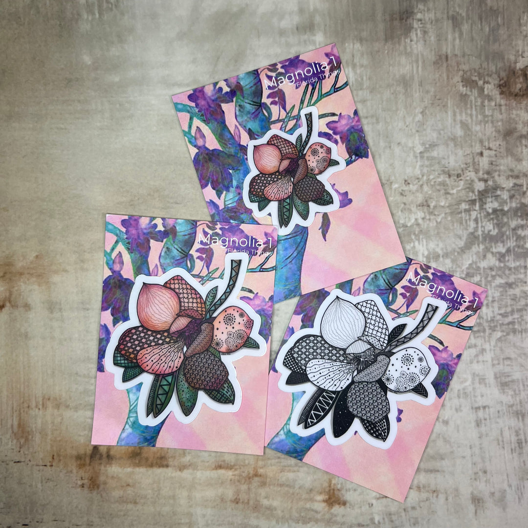 Sticker - Magnolia 1 - Orange - Clear Background - 3" or 2"