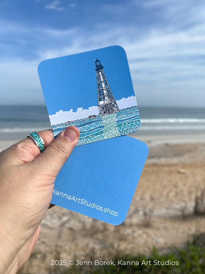 Alligator Reef Lighthouse | Paper Coaster 3.5 X 3.5 | Alligator Reef Lighthouse Paper Coaster | Alligator Reef Lighthouse Coaster for journalers, ocean lovers, or ocean themed gathering