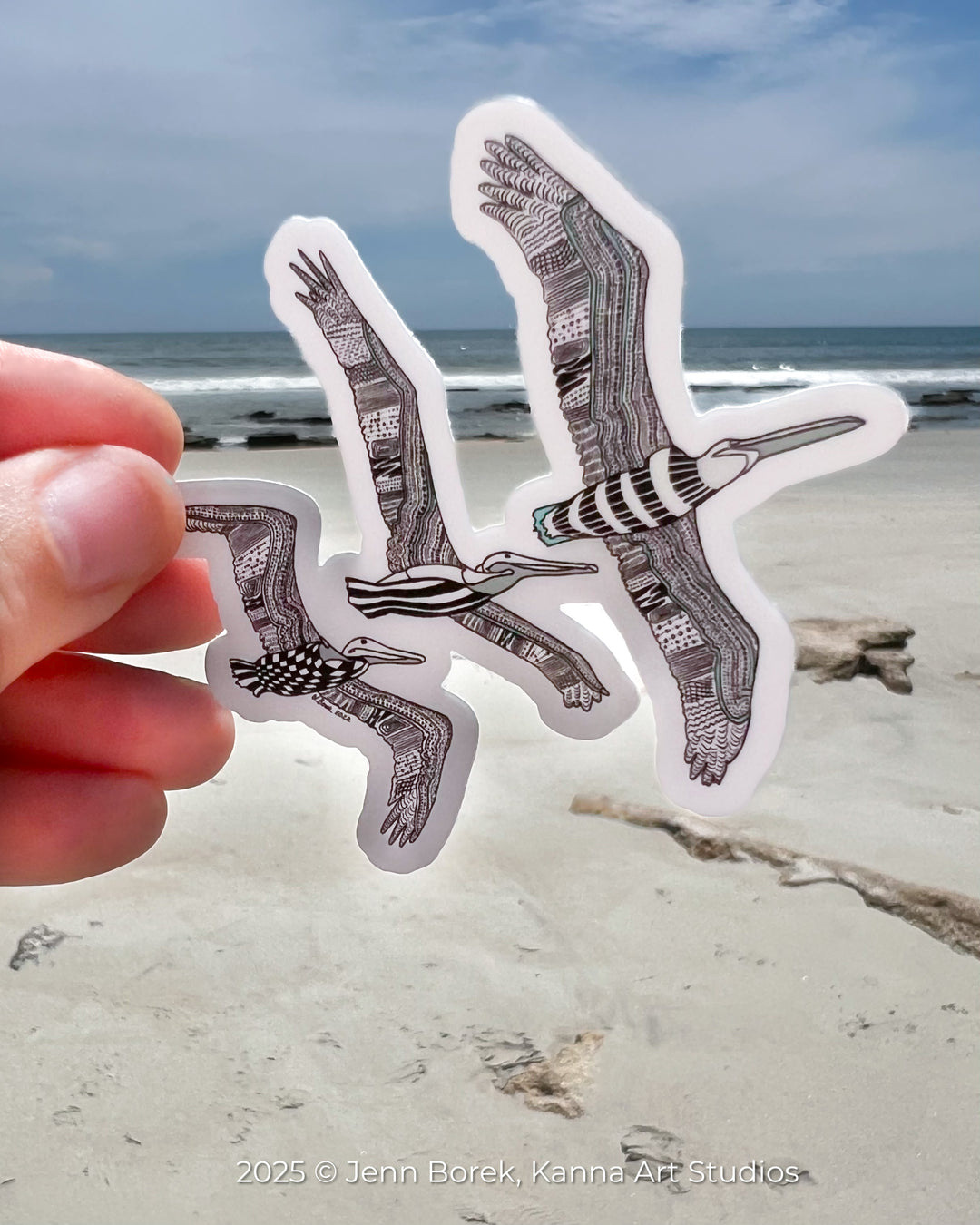Pelican Squadron Stickers 3" | Cute Ocean Pelican Squadron Vinyl Sticker | Black & White, Waterproof Pelican Squadron Decal for Laptop, Water Bottle, Journal, Gift for Ocean Lovers